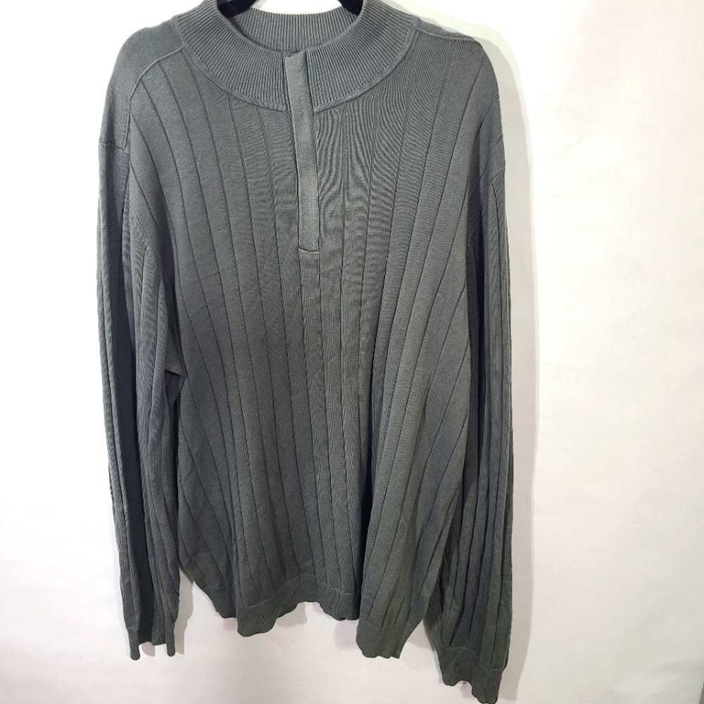 KingSize Men's Size 2XL Tall Sweater Shirt‎ Top Grey Ribbed 1/4 Zip Office